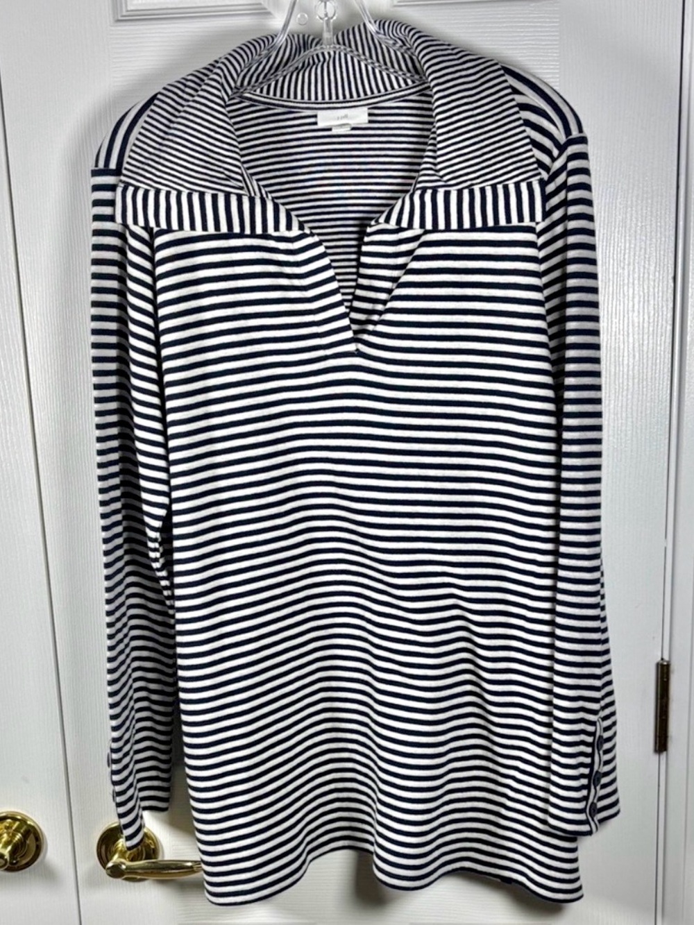 J. Jill Black & White Striped Button Sleeve Tunic Top Size Medium 100% Cotton